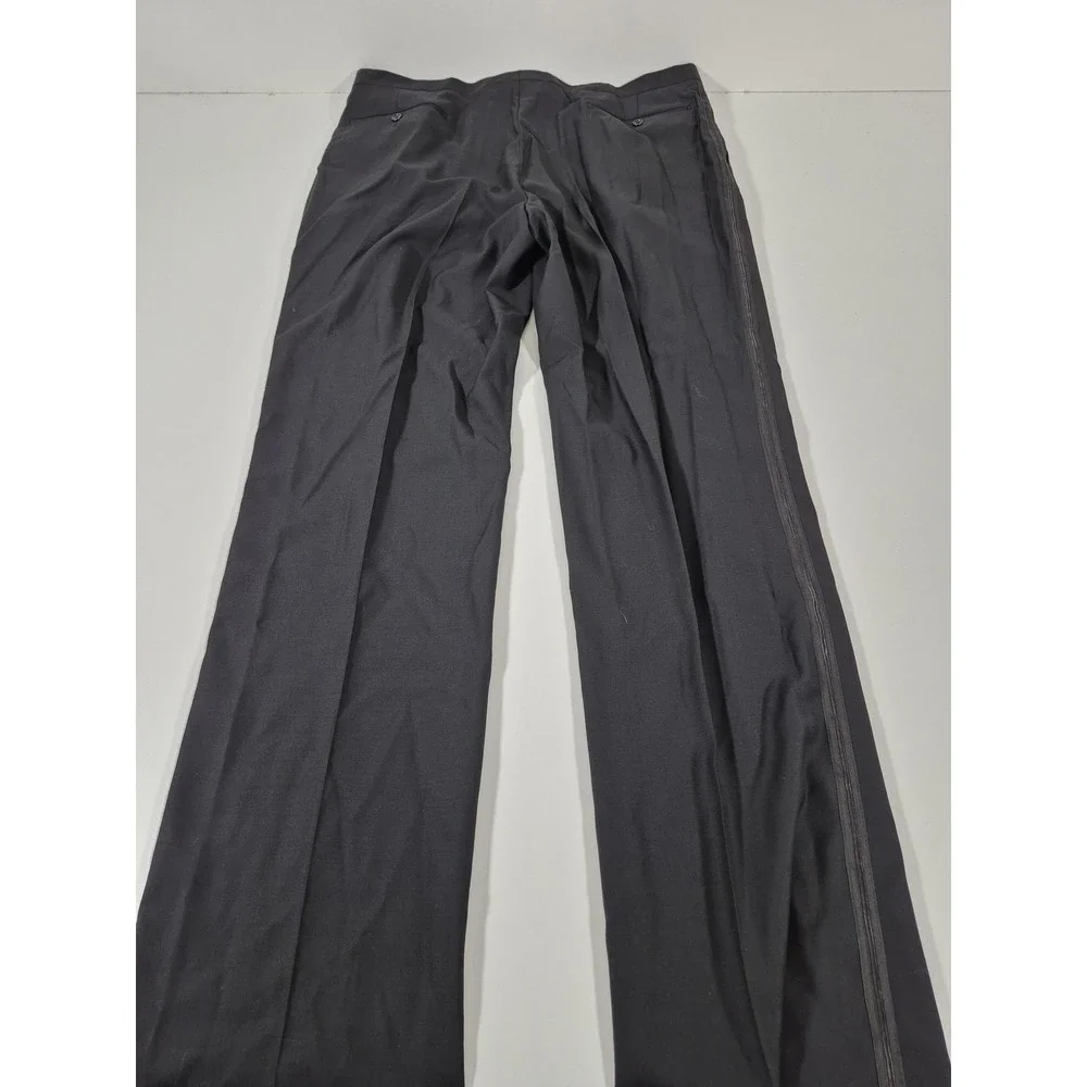 Zanieri Dress Pants Mens 40x37 Black Wool Pleated Tuxedo Stripe Unhemmed Italy